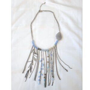 5/$15 SALE! Silver Chain Blue Beads Necklace Bib Style Fashion Jewelry Clasp